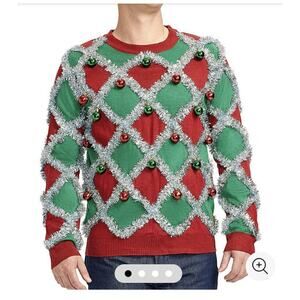 Tipsy Elves Mens Tinsel Ugly Christmas Sweater large